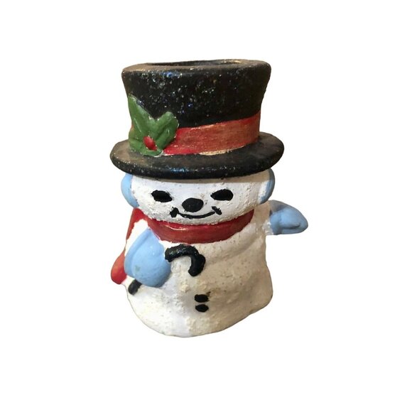 Two Snowman Candlestick Holders Some Wear - Picture 3 of 12